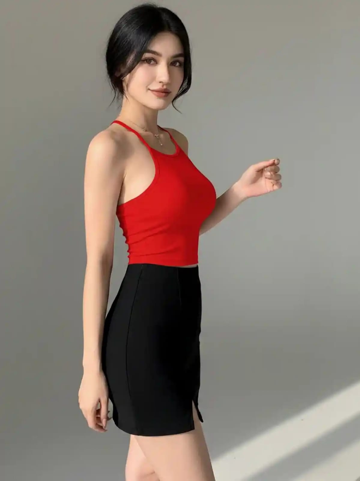 Womenster Ribbed Halter Neck Racer Crop Top
