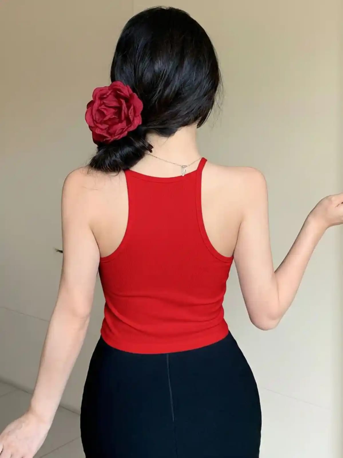 Womenster Ribbed Halter Neck Racer Crop Top