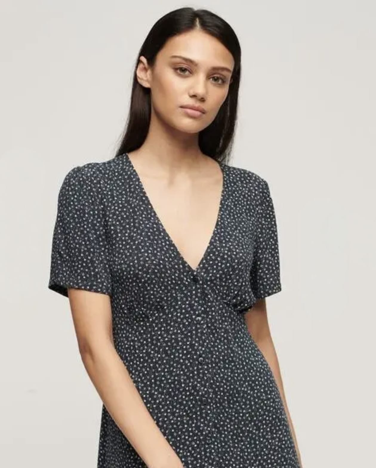 SUPERDRY Printed Button Short Sleeves Midi Tea Dress