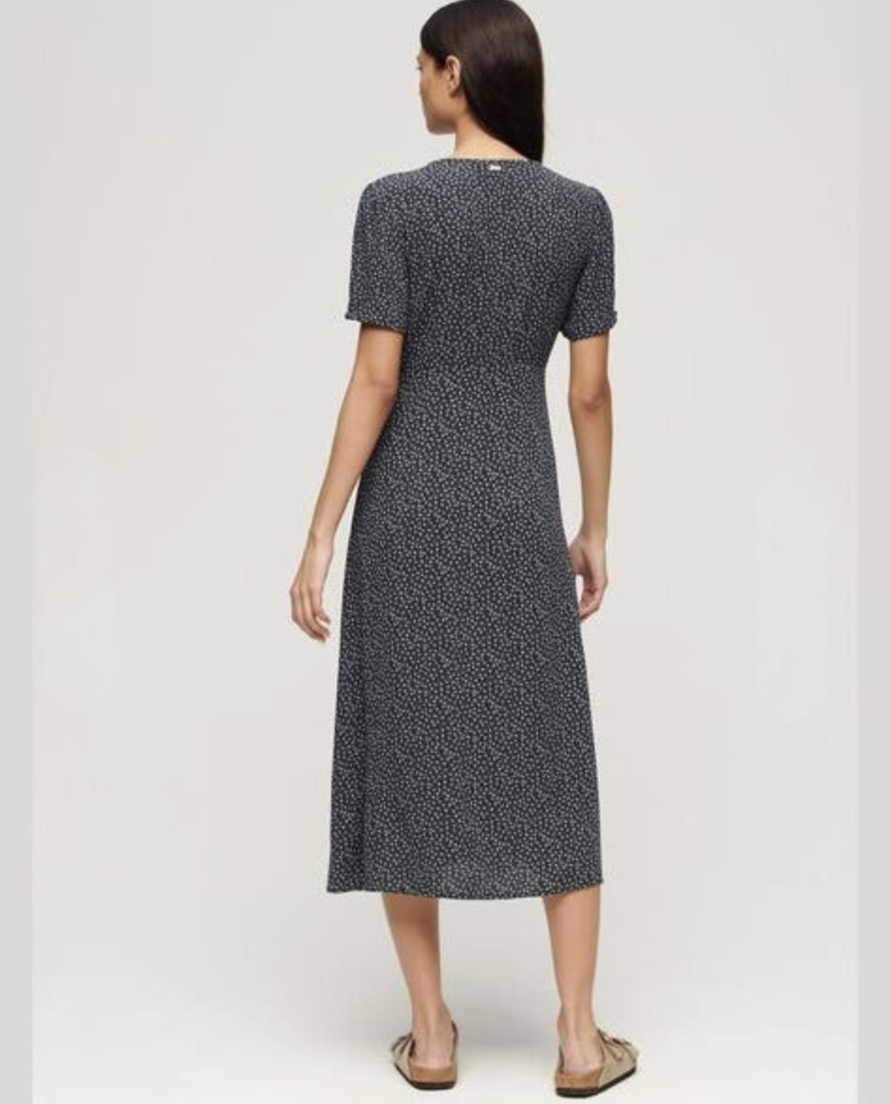 SUPERDRY Printed Button Short Sleeves Midi Tea Dress