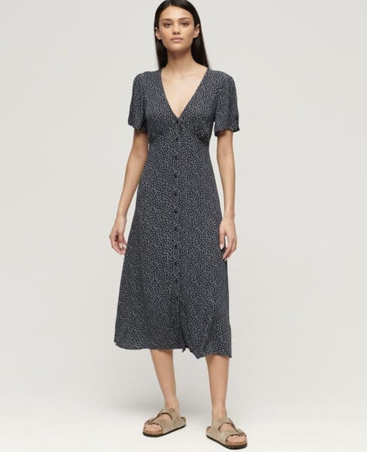 SUPERDRY Printed Button Short Sleeves Midi Tea Dress
