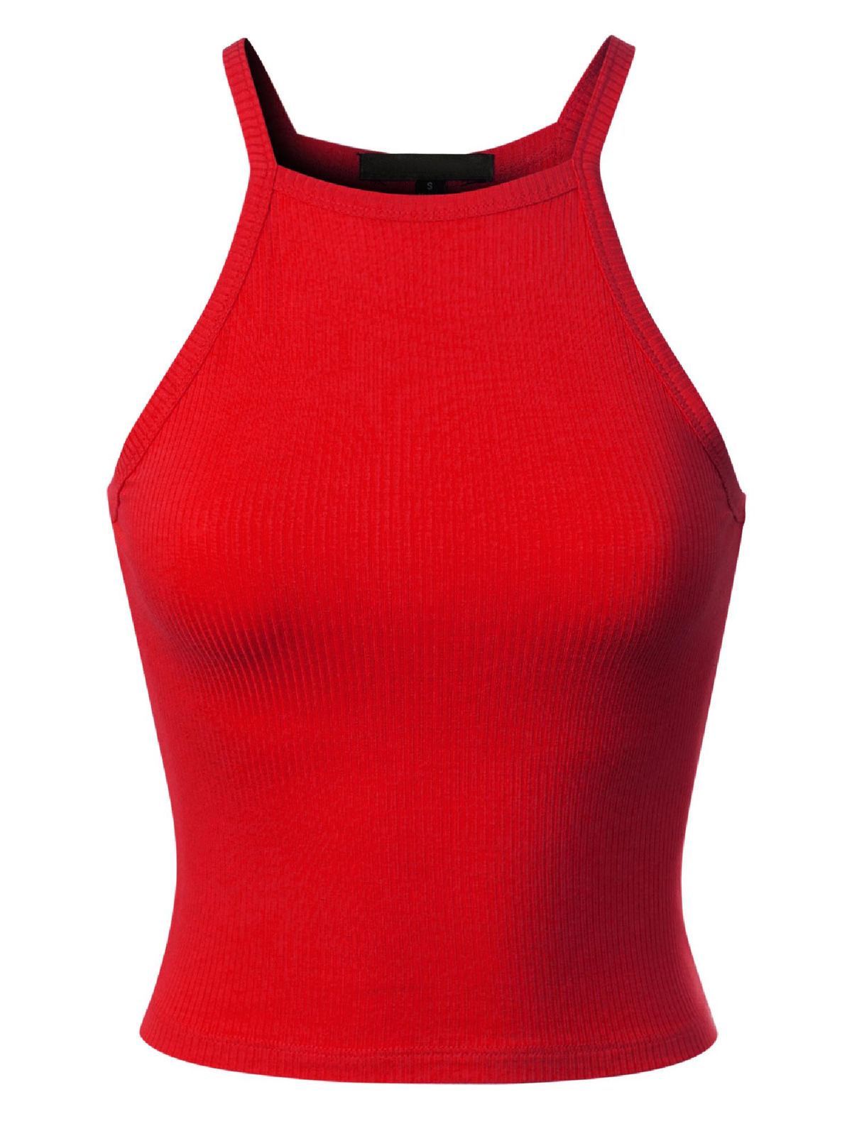 Womenster Ribbed Halter Neck Racer Crop Top